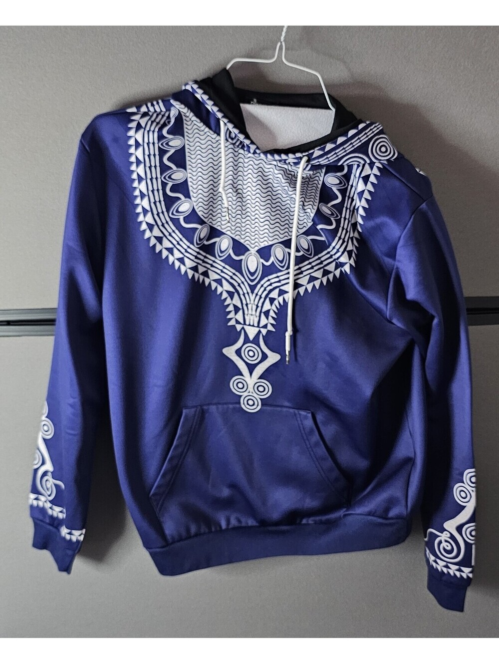 DYKIMILY Blue and White Patterned Pullover Hoodie Size S